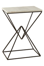 White Marble Side Table with Black Finish Double Pyramid Base