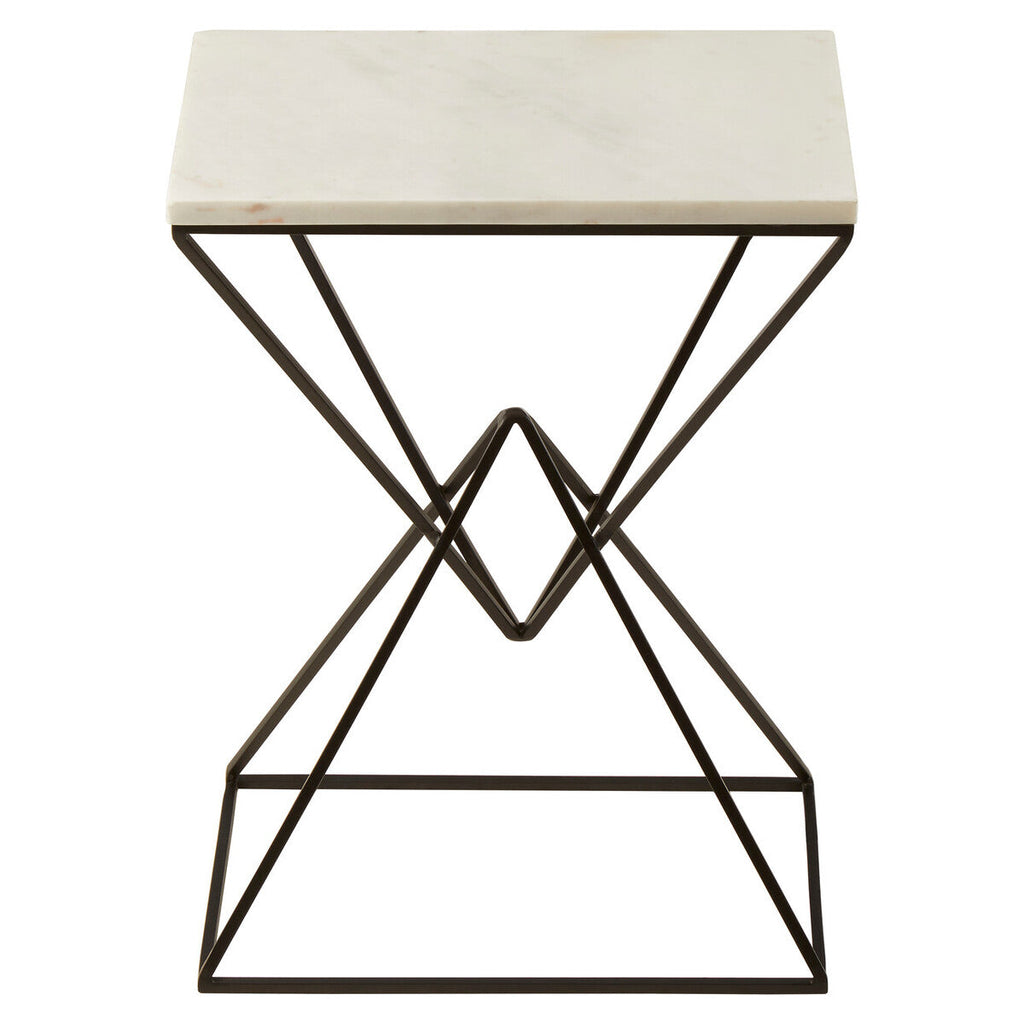 White Marble Side Table with Black Finish Double Pyramid Base
