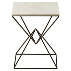 White Marble Side Table with Black Finish Double Pyramid Base