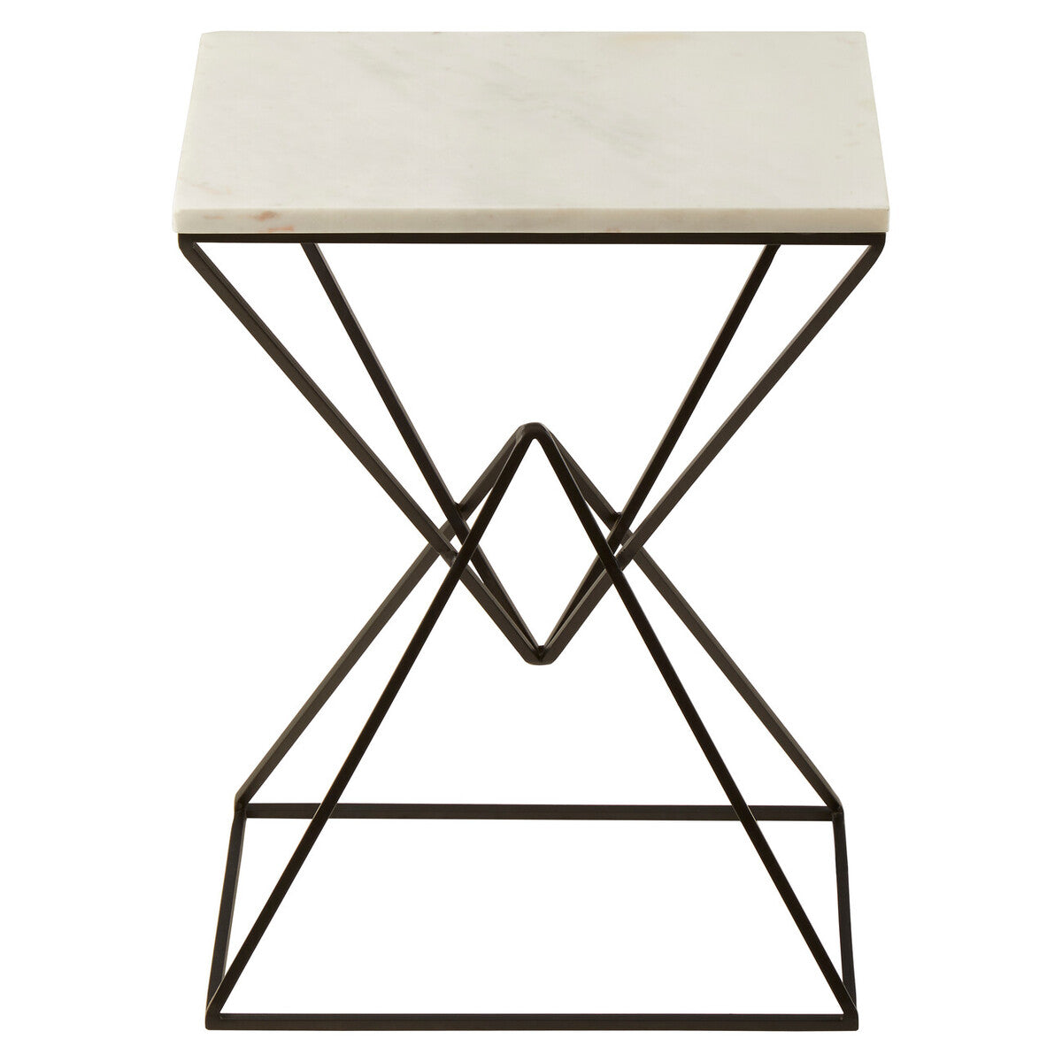 White Marble Side Table with Black Finish Double Pyramid Base