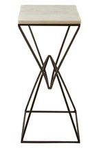 White Marble Side Table with Black Finish Double Pyramid Base