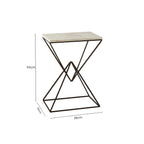 White Marble Side Table with Black Finish Double Pyramid Base