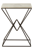 White Marble Side Table with Black Finish Double Pyramid Base
