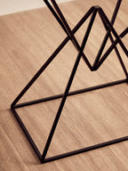 White Marble Side Table with Black Finish Double Pyramid Base