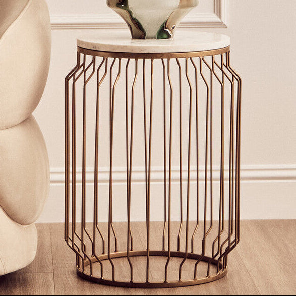 White Marble and Gold Finish Round Side Table