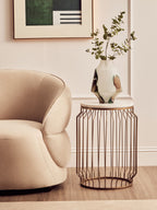 White Marble and Gold Finish Round Side Table