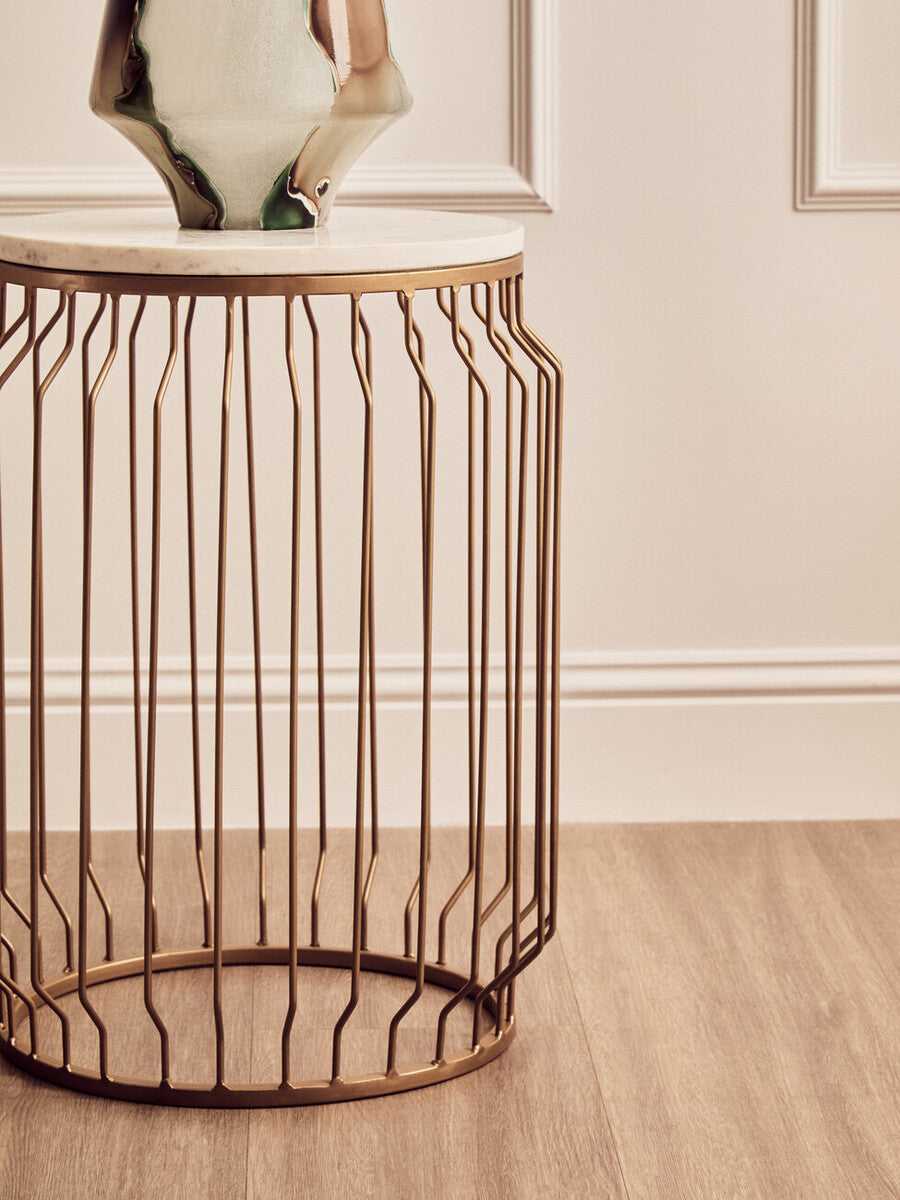 White Marble and Gold Finish Round Side Table