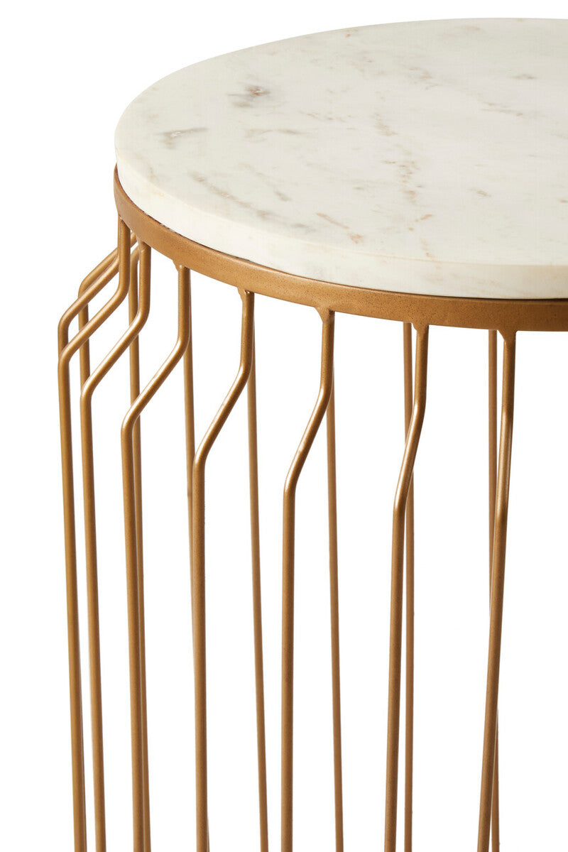 White Marble and Gold Finish Round Side Table