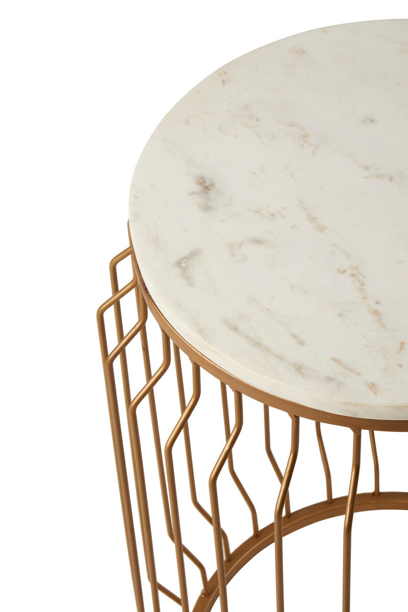White Marble and Gold Finish Round Side Table