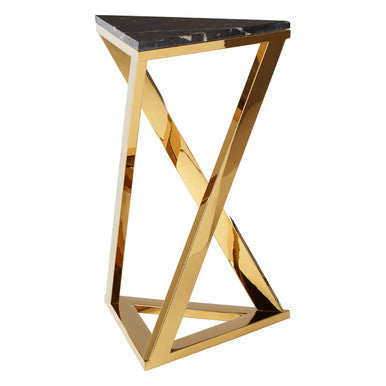 Black Marble and Gold Finish Triangular Side Table