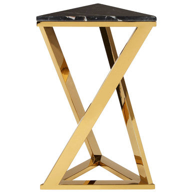 Black Marble and Gold Finish Triangular Side Table