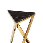Black Marble and Gold Finish Triangular Side Table