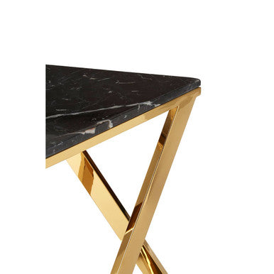 Black Marble and Gold Finish Triangular Side Table