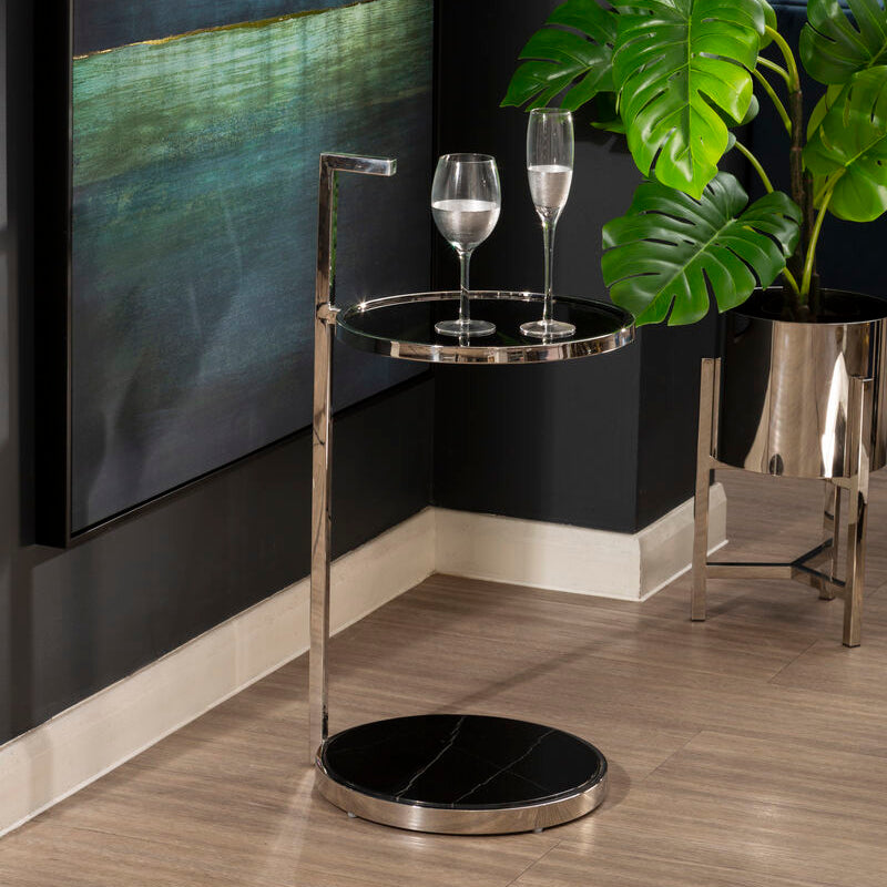 Black Marble and Glass 2 Tier Side Table