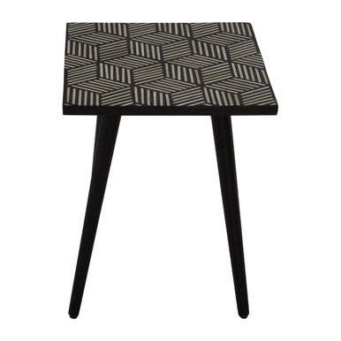 Black and White Top Bone Inlay Side Table with 4 Angular Legs