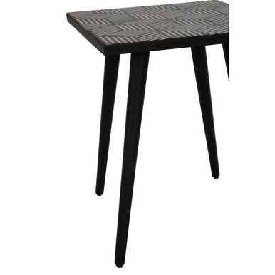 Black and White Top Bone Inlay Side Table with 4 Angular Legs