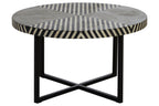 Boho Black and White Bone Inlay Coffee Table with Metal Base