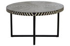 Boho Black and White Bone Inlay Coffee Table with Metal Base