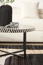 Boho Black and White Bone Inlay Coffee Table with Metal Base