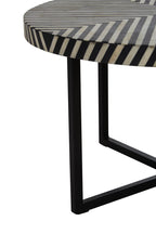 Boho Black and White Bone Inlay Coffee Table with Metal Base