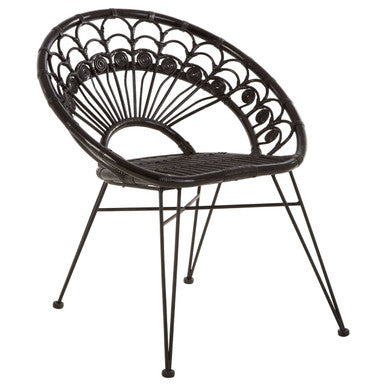 Black Rattan Chair with Round Back