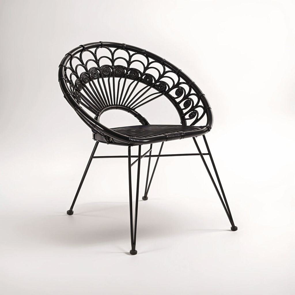 Black Rattan Chair with Round Back