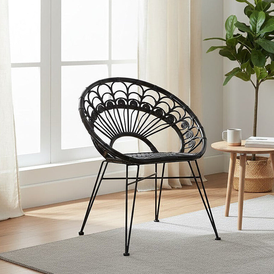 Black Rattan Chair with Round Back