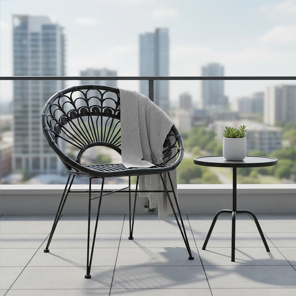 Black Rattan Chair with Round Back