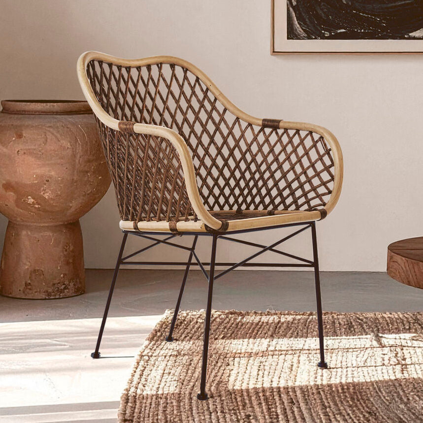 Natural Rattan Chair with Open Weave Design