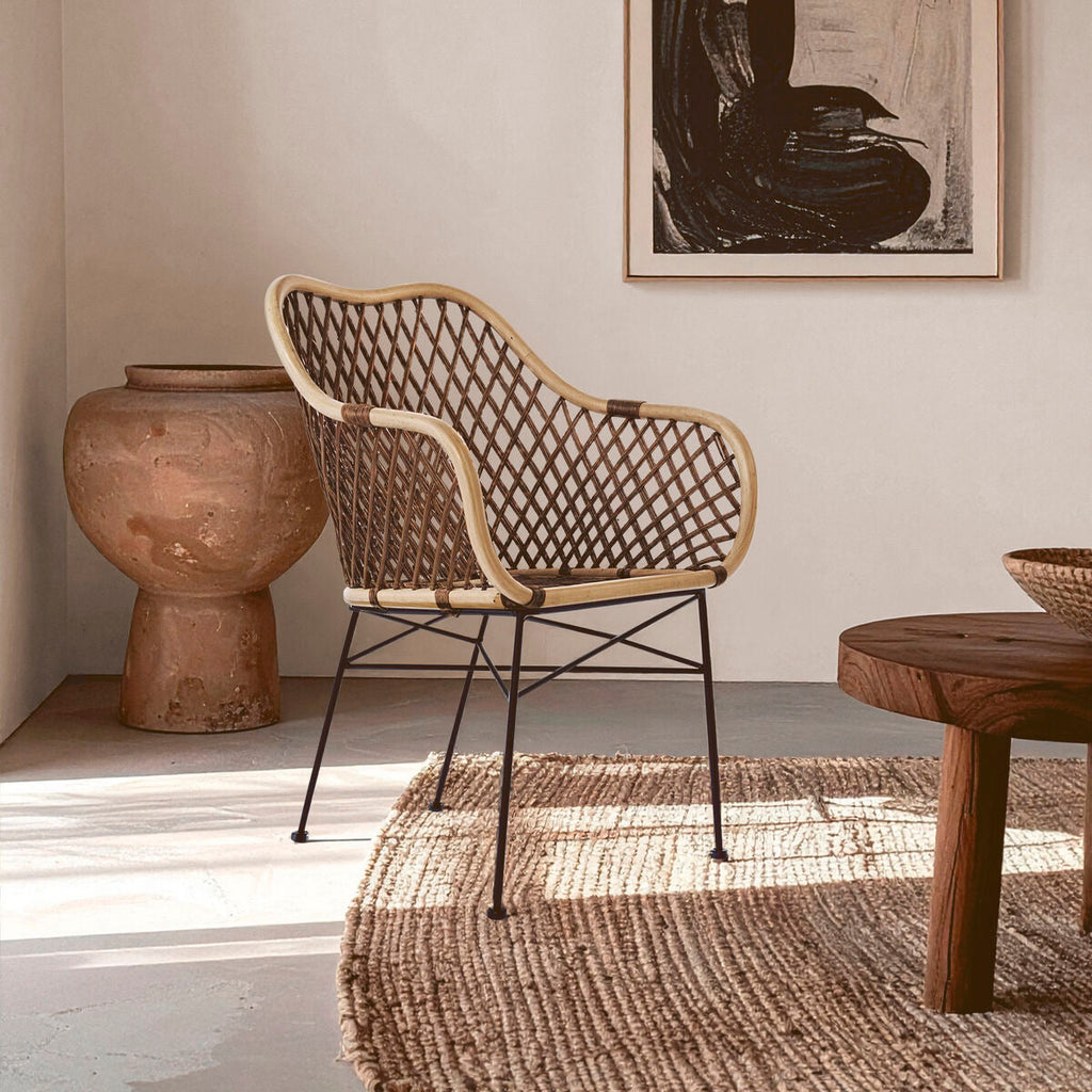 Natural Rattan Chair with Open Weave Design
