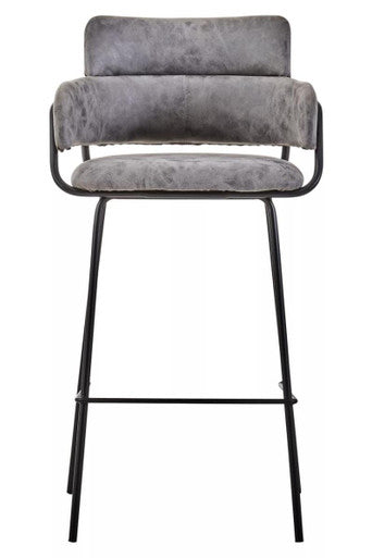 Grey Faux Leather Bar Chair with Cut-Out Back