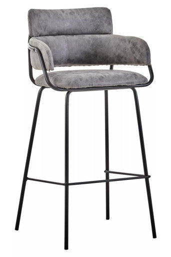 Grey Faux Leather Bar Chair with Cut-Out Back