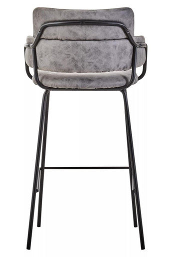 Grey Faux Leather Bar Chair with Cut-Out Back