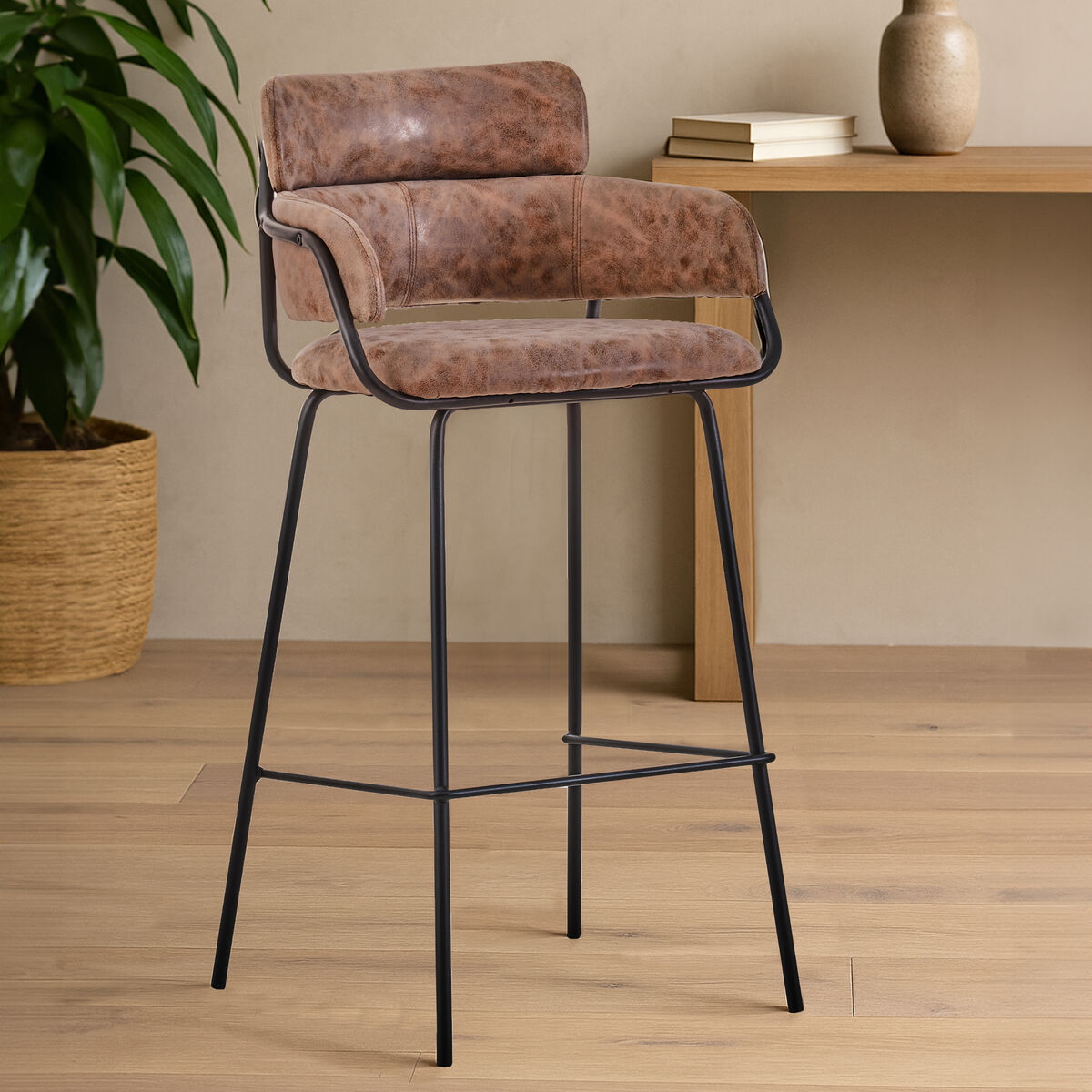 Brown Faux Leather Bar Chair