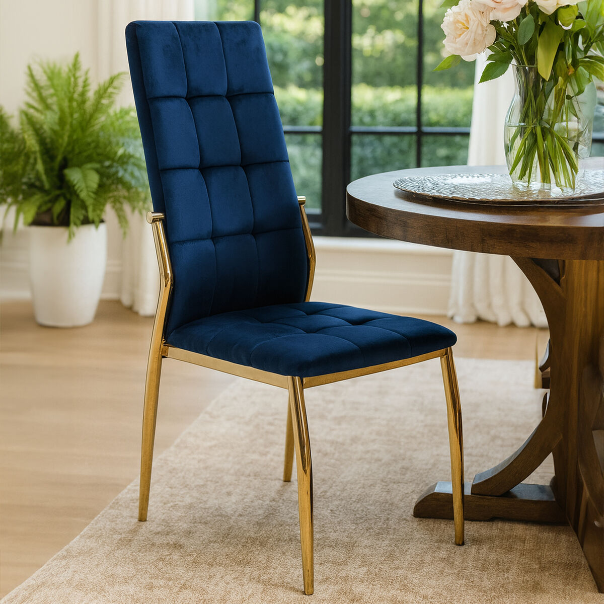 Blue Velvet High Back Dining Chair