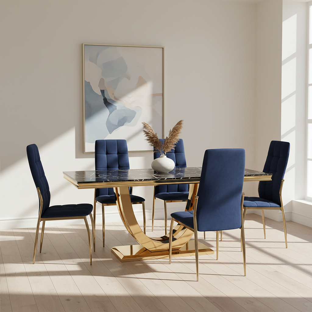 Blue Velvet High Back Dining Chair