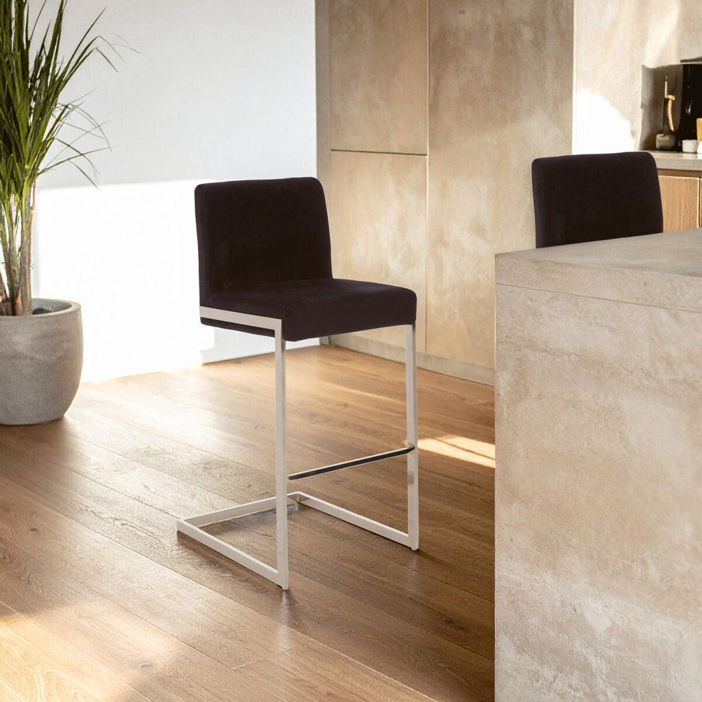 Black Velvet Bar Chair with Low Back