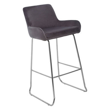 Grey Velvet Bar Chair with Low Arms