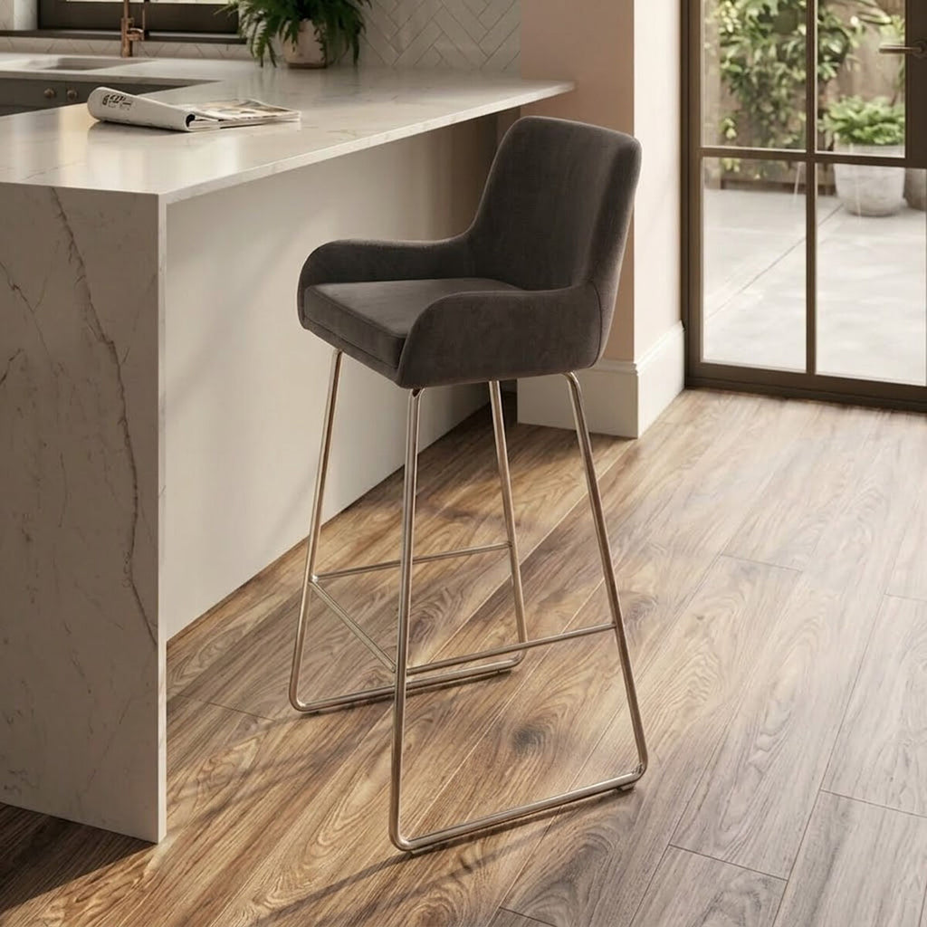 Grey Velvet Bar Chair with Low Arms