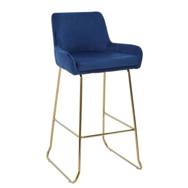 Blue Velvet Bar Chair with Low Arms