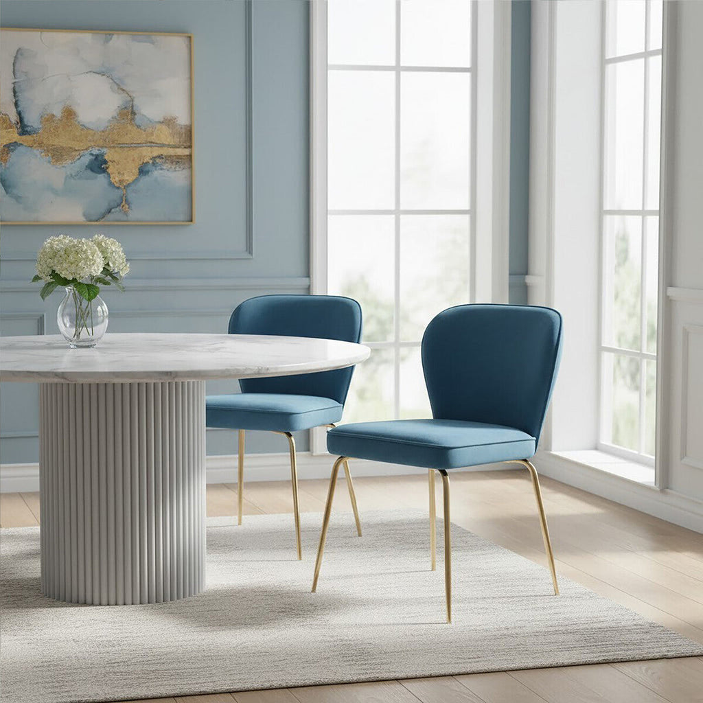 Blue Velvet Curved Back Dining Chair