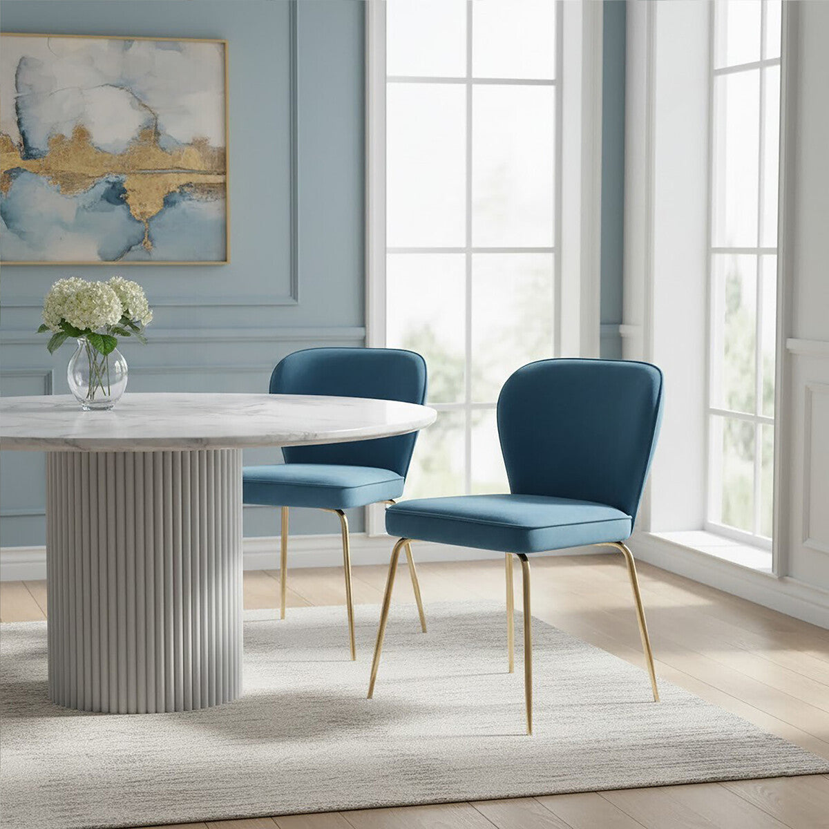 Blue Velvet Curved Back Dining Chair