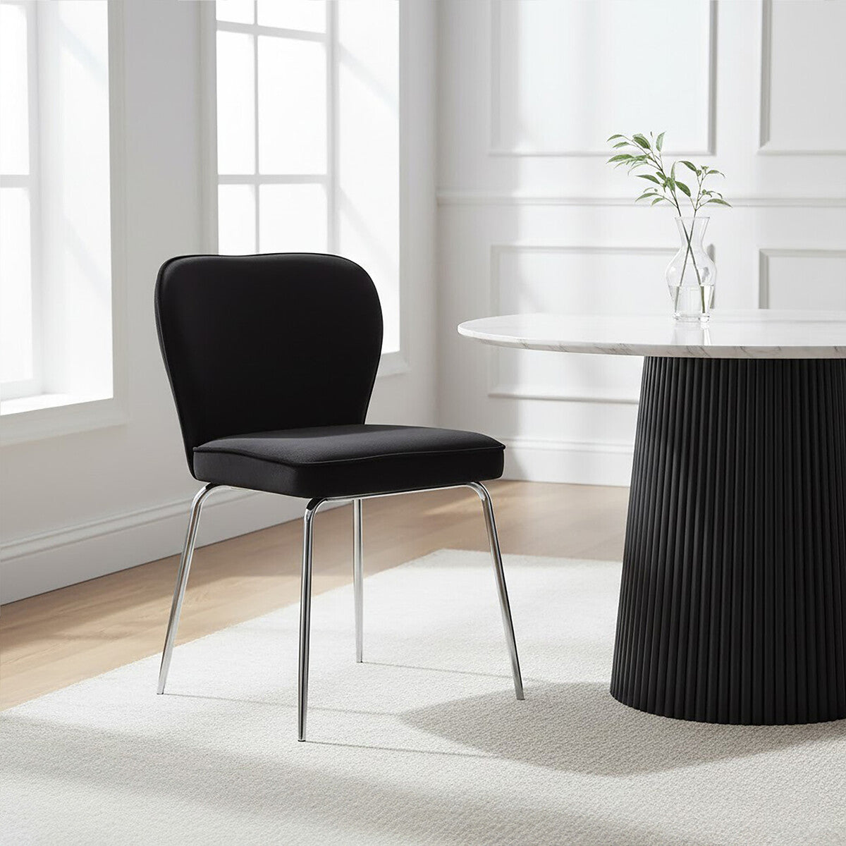 Curved Black Chrome Finish Dining Chair