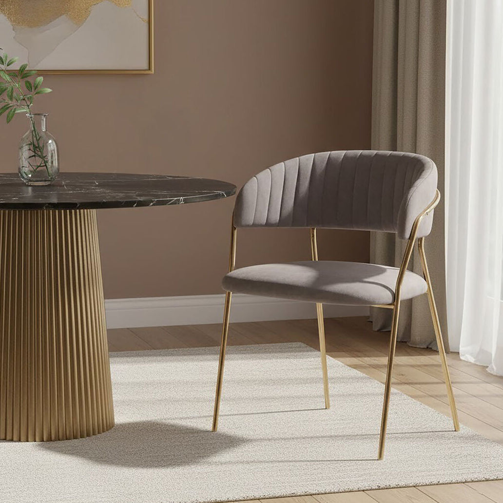 Mink Velvet Channel Tufted Dining Chair