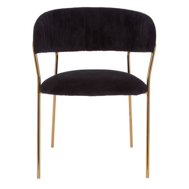 Black Velvet Channel Tufted Dining Chair with Gold Finish Legs