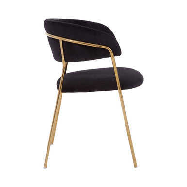 Black Velvet Channel Tufted Dining Chair with Gold Finish Legs