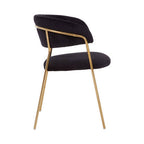Black Velvet Channel Tufted Dining Chair with Gold Finish Legs