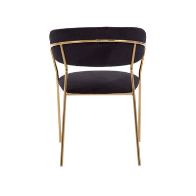 Black Velvet Channel Tufted Dining Chair with Gold Finish Legs