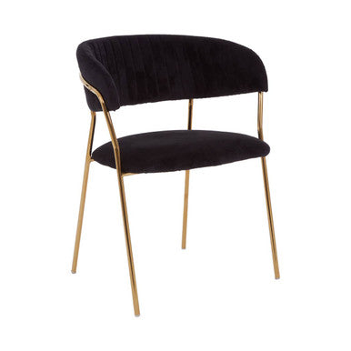 Black Velvet Channel Tufted Dining Chair with Gold Finish Legs