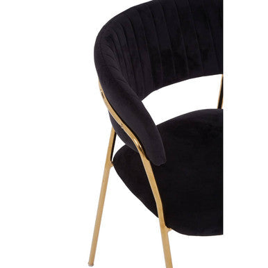 Black Velvet Channel Tufted Dining Chair with Gold Finish Legs
